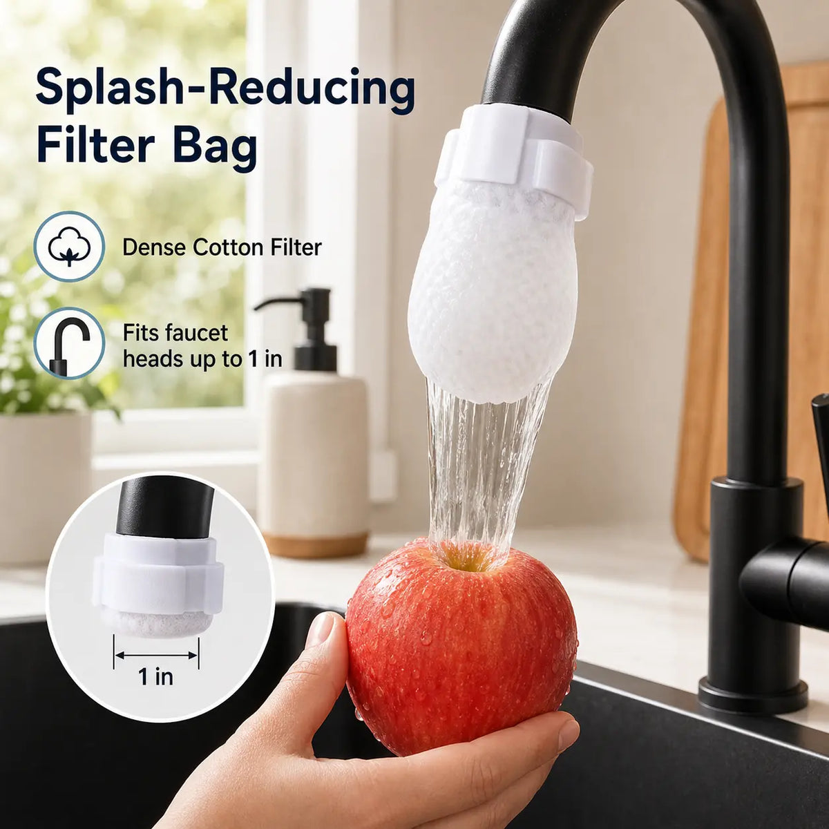 50PCS Disposable Cotton Faucet Filter Bags- Splash-Reducing Sediment Filter Socks for Kitchen & Bathroom