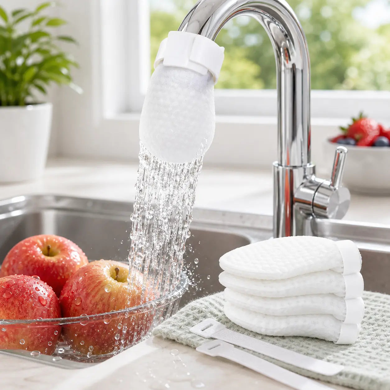 50PCS Disposable Cotton Faucet Filter Bags- Splash-Reducing Sediment Filter Socks for Kitchen & Bathroom