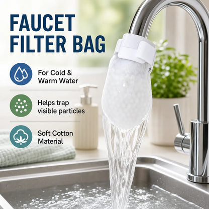 50PCS Disposable Cotton Faucet Filter Bags- Splash-Reducing Sediment Filter Socks for Kitchen & Bathroom